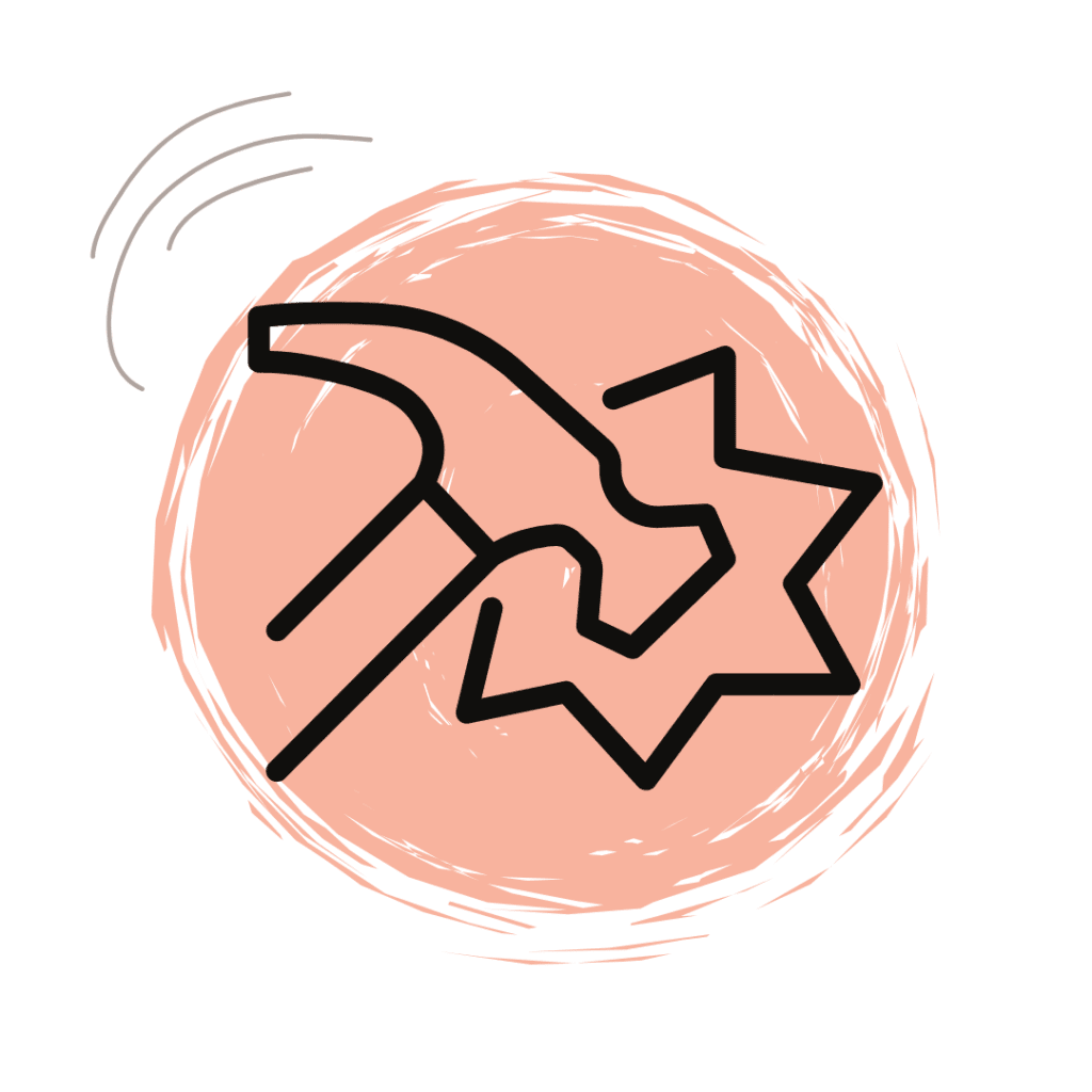 A hammer and star are depicted within an orange circle, symbolizing strength and unity in a vibrant design.