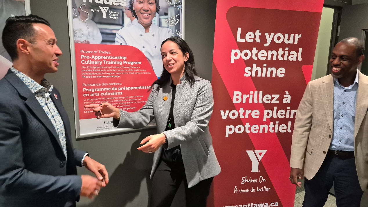 Morgan Bello, Audrey Joyal and Trevor Moses at the YMCA NCR corporate offices